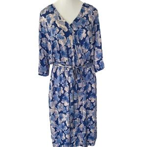 Jason Wu Knit Printed Floral Wrap Dress Blue Floral Size L New